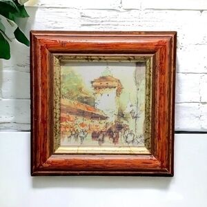 Krakow Poland Watercolor Wood Frame Postcard Reproduction Souvenir Multicolored